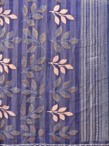 Leelavati Printed, Embellished, Embroidered Daily Wear Chiffon Saree (Dark Blue)
