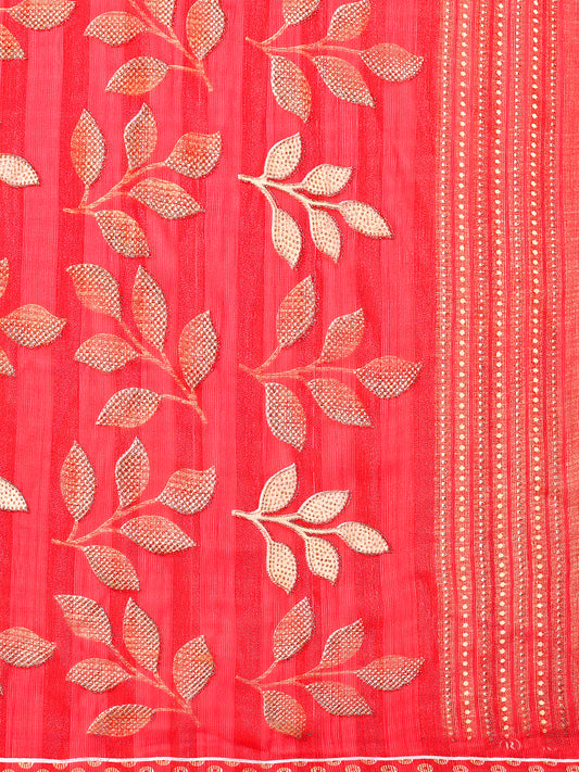 Leelavati Printed, Embellished, Embroidered Daily Wear Chiffon Saree (Red)