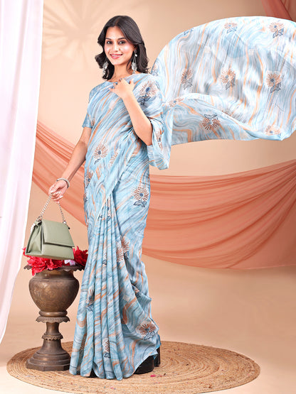 Leelavati Printed, Embellished, Embroidered Daily Wear Chiffon Saree (Light Blue)