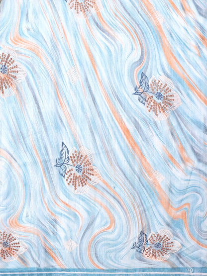 Leelavati Printed, Embellished, Embroidered Daily Wear Chiffon Saree (Light Blue)