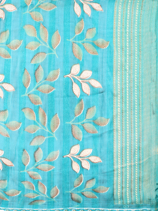 Leelavati Printed, Embellished, Embroidered Daily Wear Chiffon Saree (Light Blue)