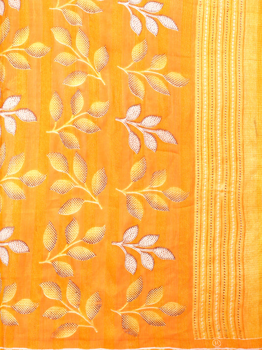 Leelavati Printed, Embellished, Embroidered Daily Wear Chiffon Saree (Yellow)