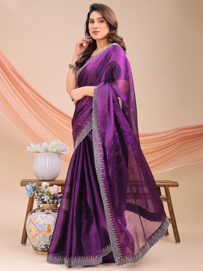 Leelavati Embellished Bollywood Jimmy choo Saree (Purple)