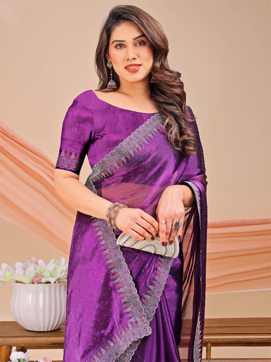 Leelavati Embellished Bollywood Jimmy choo Saree (Purple)