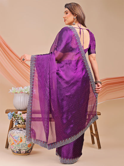 Leelavati Embellished Bollywood Jimmy choo Saree (Purple)