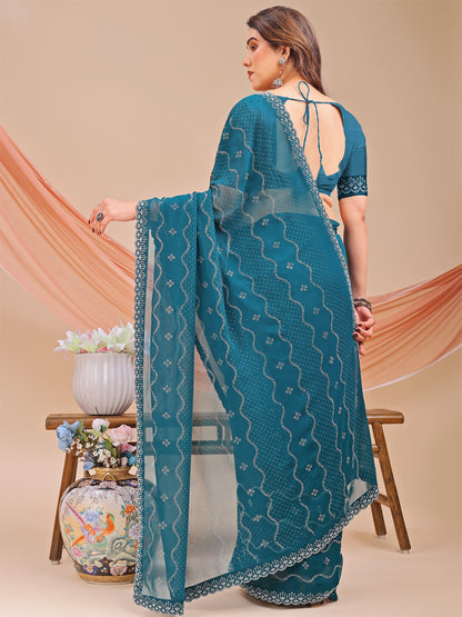 Leelavati Embellished Bollywood Chiffon Saree (Blue)