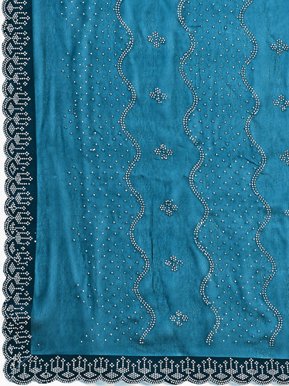 Leelavati Embellished Bollywood Chiffon Saree (Blue)