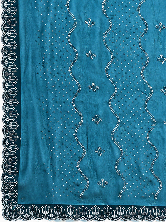 Leelavati Embellished Bollywood Chiffon Saree (Blue)