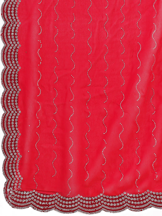 Leelavati Embellished Bollywood Chiffon Saree (Red)