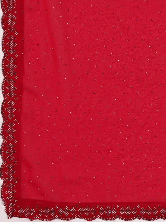 Leelavati Embellished Bollywood Chiffon Saree (Red)