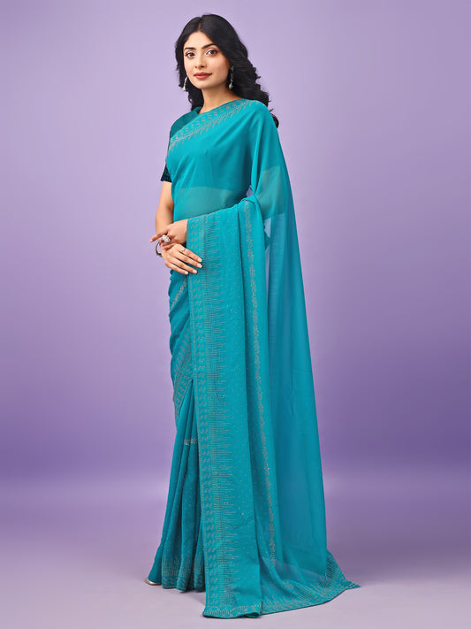 Leelavati Embellished Bollywood Chiffon Saree (Pack of 2, Blue)
