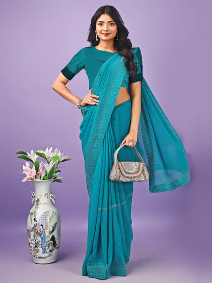 Leelavati Embellished Bollywood Chiffon Saree (Pack of 2, Blue)