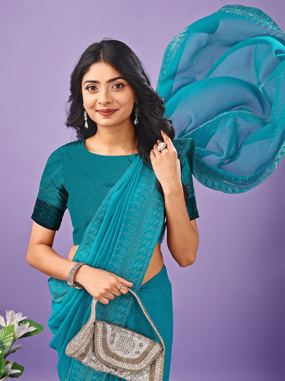 Leelavati Embellished Bollywood Chiffon Saree (Pack of 2, Blue)