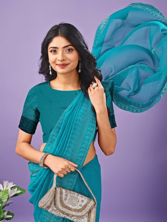 Leelavati Embellished Bollywood Chiffon Saree (Pack of 2, Blue)