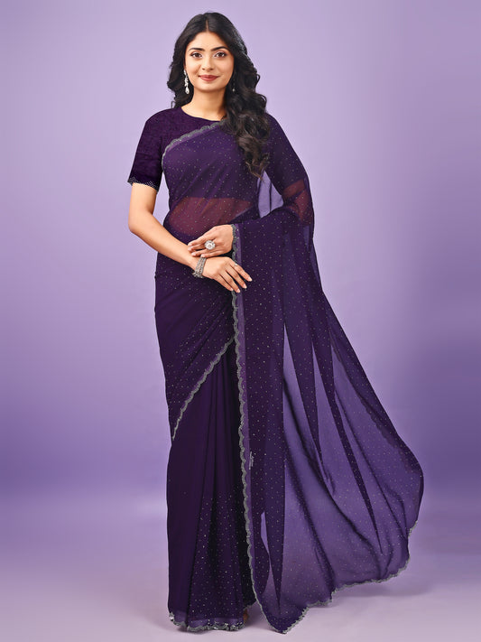 Leelavati Embellished Bollywood Chiffon Saree (Purple)