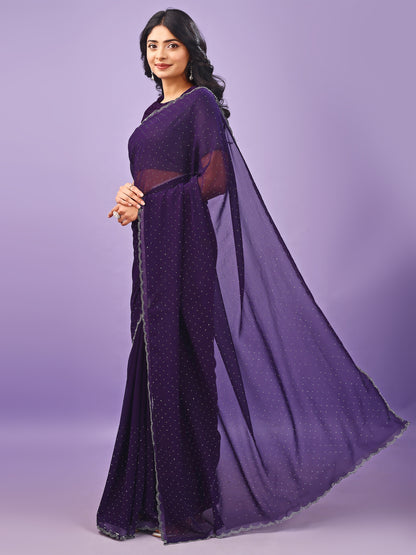 Leelavati Embellished Bollywood Chiffon Saree (Purple)