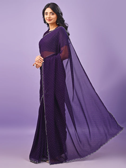 Leelavati Embellished Bollywood Chiffon Saree (Purple)