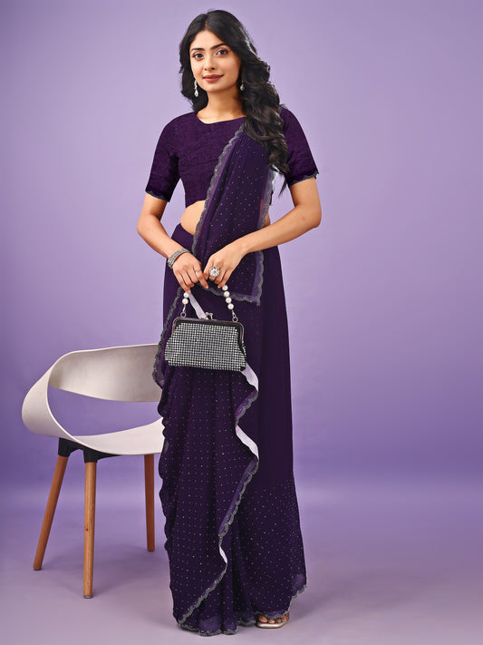 Leelavati Embellished Bollywood Chiffon Saree (Purple)