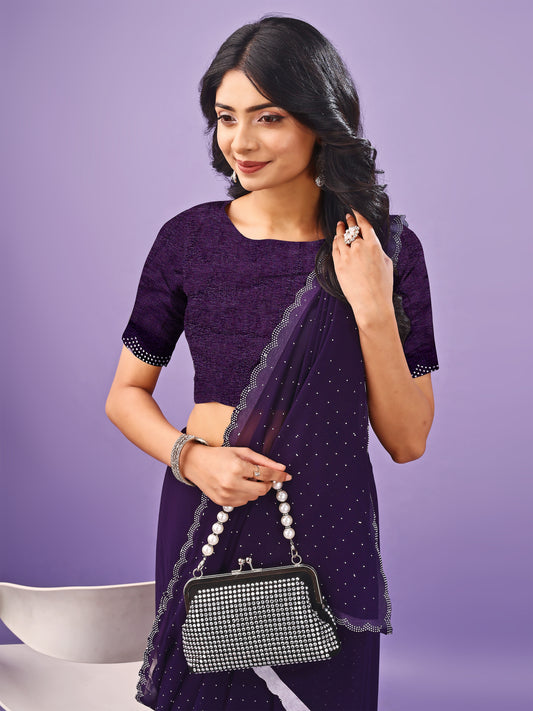 Leelavati Embellished Bollywood Chiffon Saree (Purple)