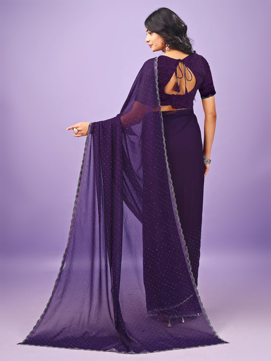 Leelavati Embellished Bollywood Chiffon Saree (Purple)