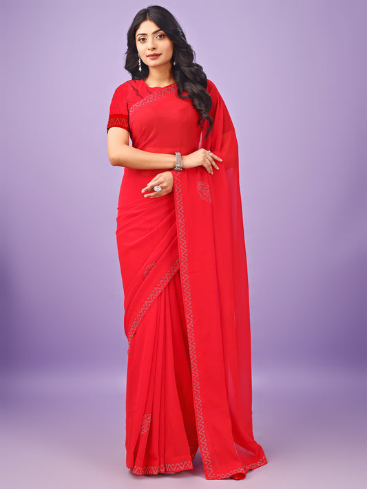 Leelavati Embellished Bollywood Chiffon Saree (Red)