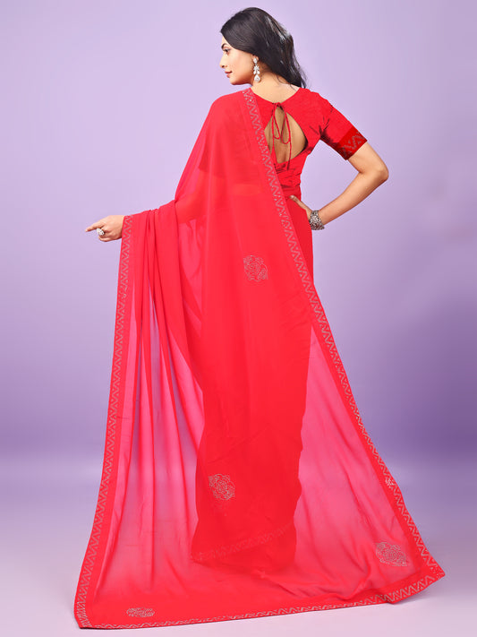 Leelavati Embellished Bollywood Chiffon Saree (Red)