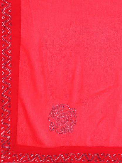 Leelavati Embellished Bollywood Chiffon Saree (Red)