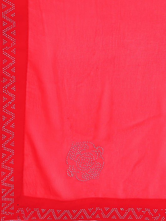 Leelavati Embellished Bollywood Chiffon Saree (Red)
