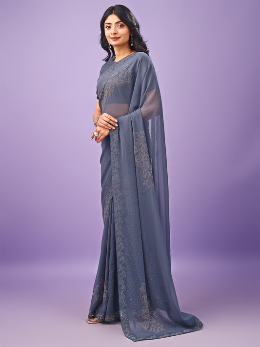 Leelavati Embellished Bollywood Chiffon Saree (Grey)