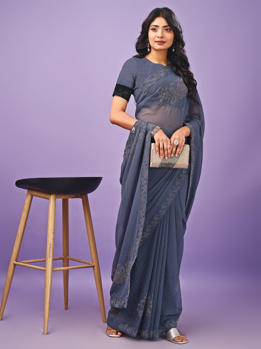 Leelavati Embellished Bollywood Chiffon Saree (Grey)
