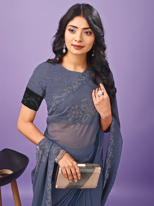 Leelavati Embellished Bollywood Chiffon Saree (Grey)