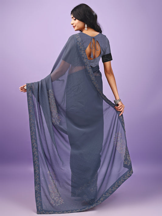 Leelavati Embellished Bollywood Chiffon Saree (Grey)