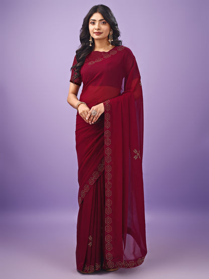 Leelavati Embellished Bollywood Chiffon Saree (Maroon)