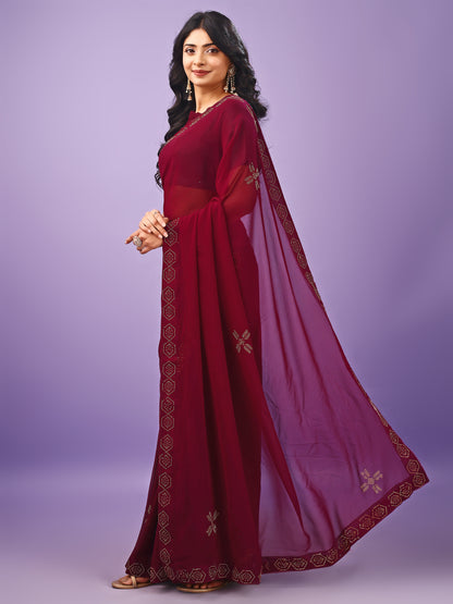 Leelavati Embellished Bollywood Chiffon Saree (Maroon)