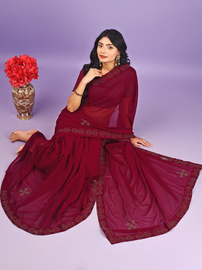Leelavati Embellished Bollywood Chiffon Saree (Maroon)