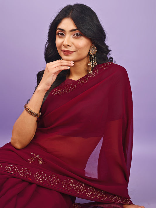 Leelavati Embellished Bollywood Chiffon Saree (Maroon)