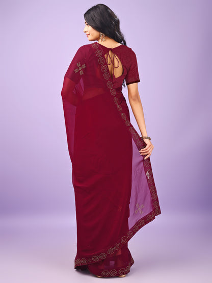 Leelavati Embellished Bollywood Chiffon Saree (Maroon)