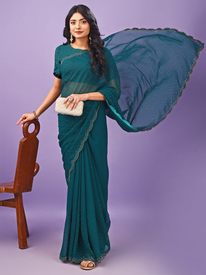 Leelavati Embellished Bollywood Chiffon Saree (Blue)