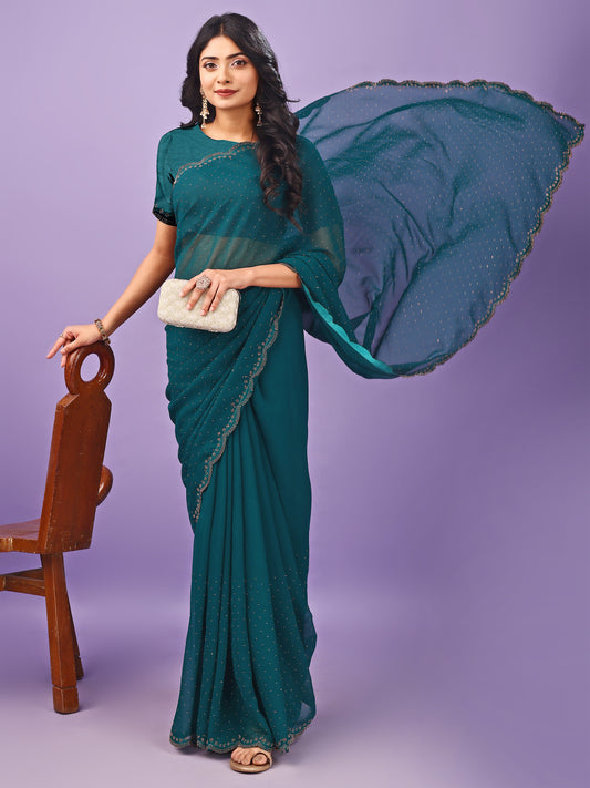 Leelavati Embellished Bollywood Chiffon Saree (Blue)