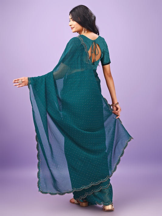 Leelavati Embellished Bollywood Chiffon Saree (Blue)