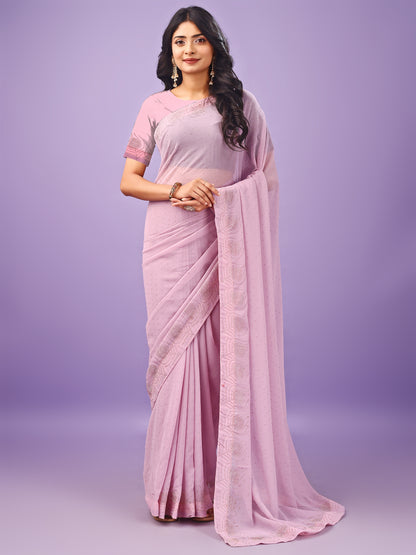 Leelavati Embellished Bollywood Chiffon Saree (Pink)