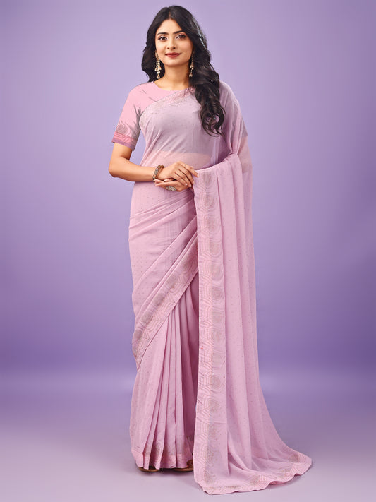 Leelavati Embellished Bollywood Chiffon Saree (Pink)