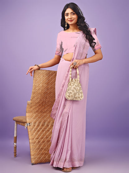 Leelavati Embellished Bollywood Chiffon Saree (Pink)