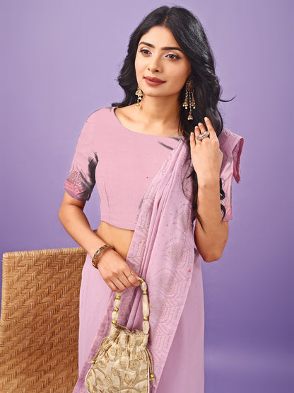 Leelavati Embellished Bollywood Chiffon Saree (Pink)