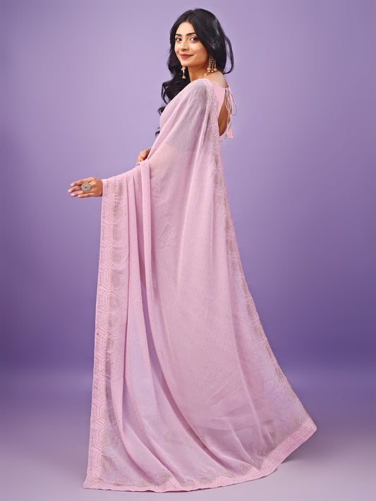 Leelavati Embellished Bollywood Chiffon Saree (Pink)