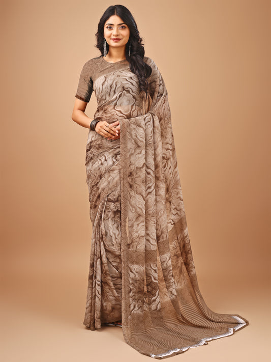 Leelavati Printed Daily Wear Chiffon Saree (Beige)