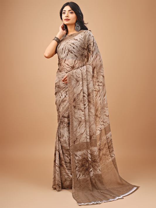 Leelavati Printed Daily Wear Chiffon Saree (Beige)