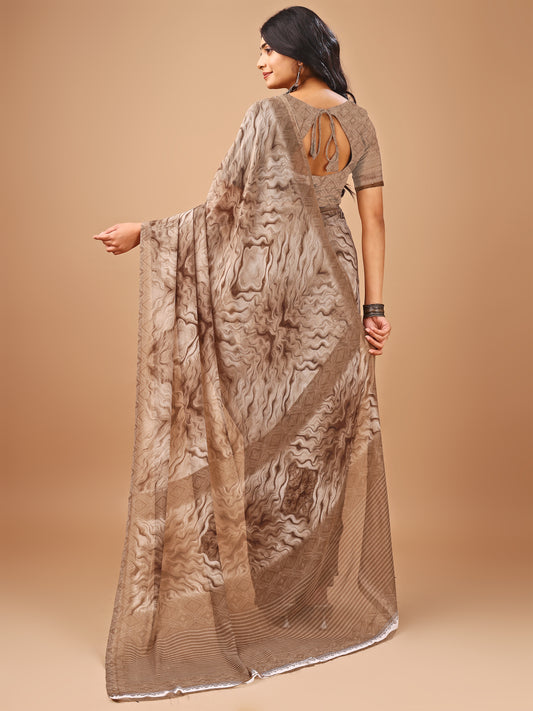 Leelavati Printed Daily Wear Chiffon Saree (Beige)