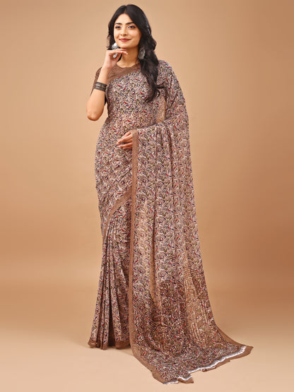 Leelavati Printed Bollywood Chiffon Saree (Beige)