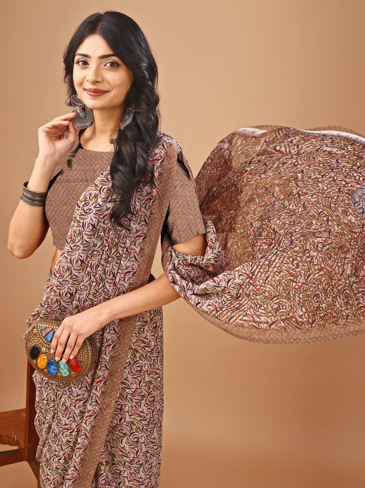 Leelavati Printed Bollywood Chiffon Saree (Beige)